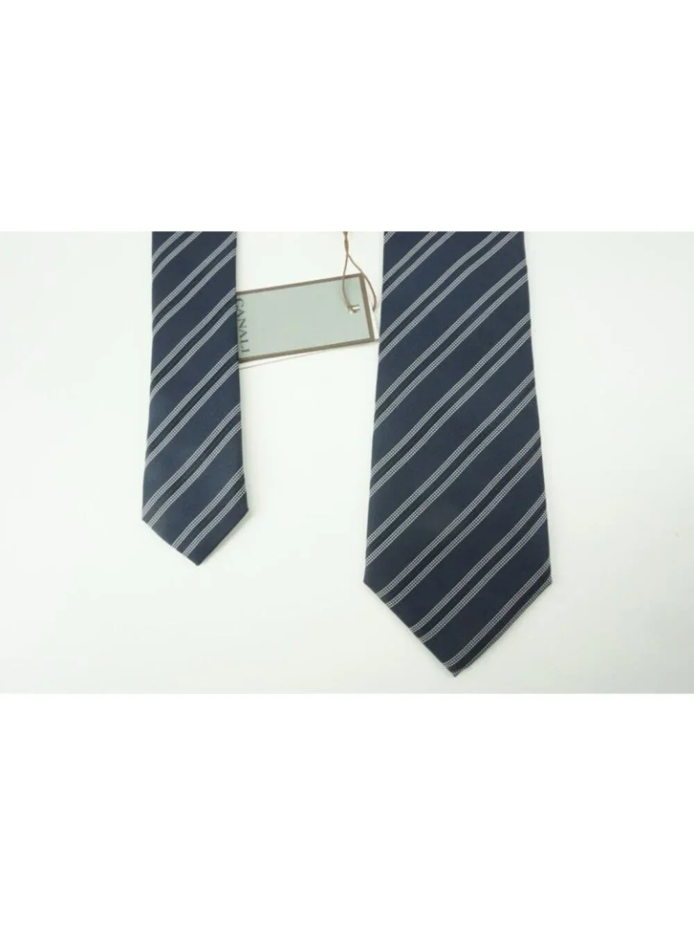 Canali Repp Regimental Striped Navy Ivory 100% Silk Tie Brand New With Tags
